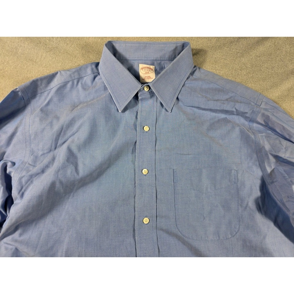 Brooks Brothers 346 Dress Shirt Mens 17-2/3 Blue Long Sleeve Cotton Button Up